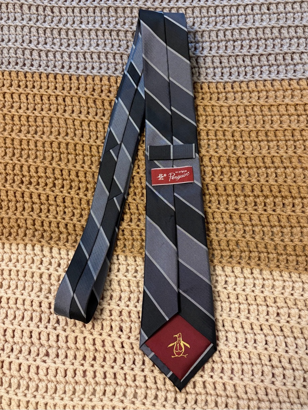 Original Penguin Black and Gray Diagonal Stripe Tie